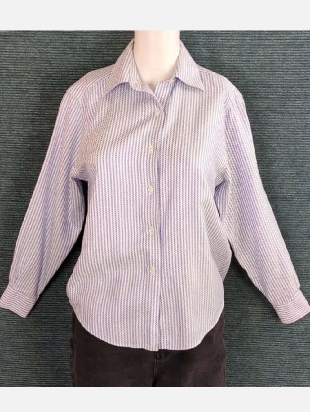 Talbot's 100% Cotton Wrinkle Resistant Blue & White Striped Blouse Vintage 90s